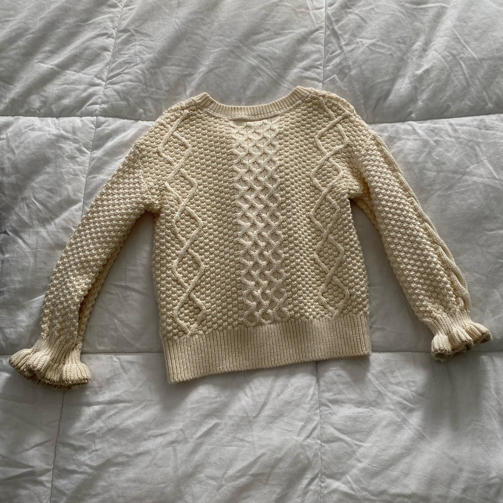 BabyGAP girl size 4 sweater Cream Gold Metallic Textured Knit Sweater ruffle hem - Picture 11 of 15